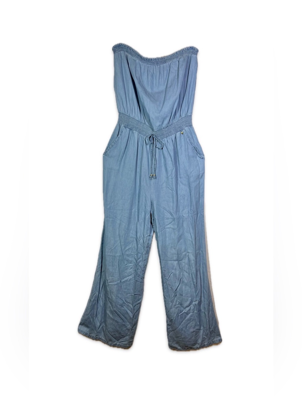 Guess NWT Strapless Chambray Blue Jumpsuit Size Large Smocked Top and Waist